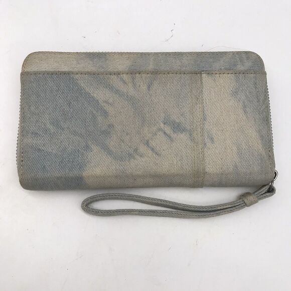 VTG. Yik Gung Blue Jean Y2K Denim Zip Around Wristlet Wallet Travel Organizer - Picture 3 of 9